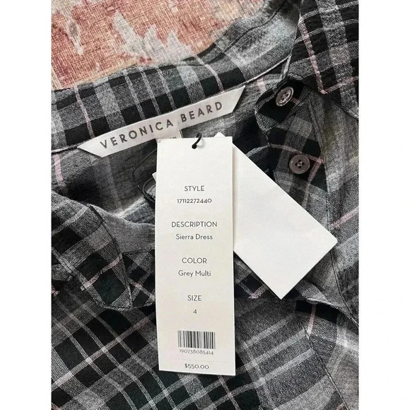 Veronica Beard Sierra Plaid Flannel Ruched Shirt Dress Womens Size 4 NWT - Picture 3 of 8